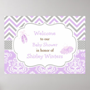 Pink & Purple Chevron Ballerina Baby Shower Poster