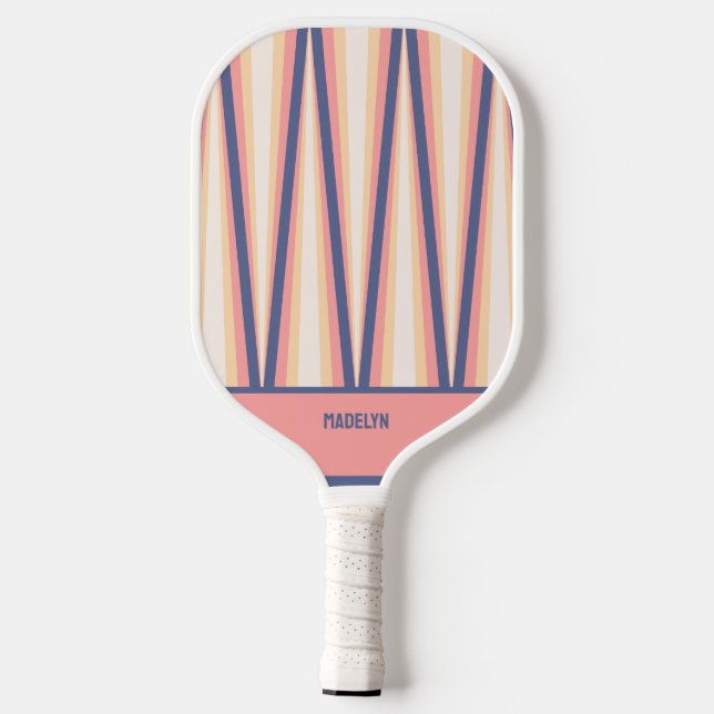  Pink& Purple Chevron Pattern Custom Name Pickleball Paddle (Back)
