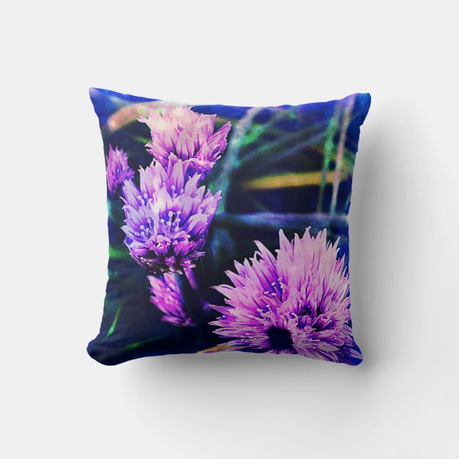 Pink-Purple Chive Flower Throw Pillow (Front)