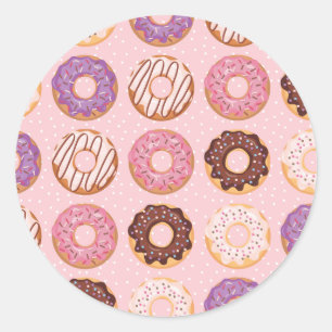 Pink, Purple, Chocolate Iced Doughnuts Bakery Trea Classic Round Sticker