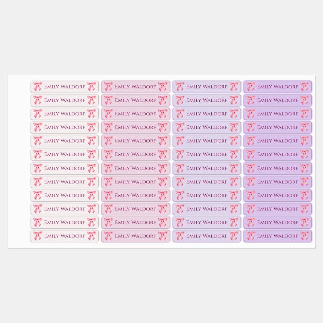 Pink & Purple Clothing School Labels with Bow (Sheet)