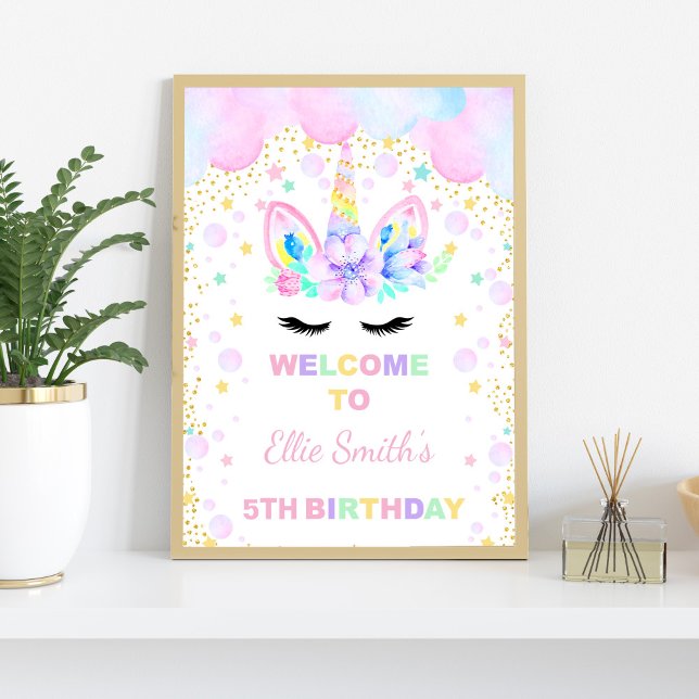 Pink & Purple Cloud Unicorn Welcome Sign (Pink Purple Cloud Unicorn Welcome Signs)