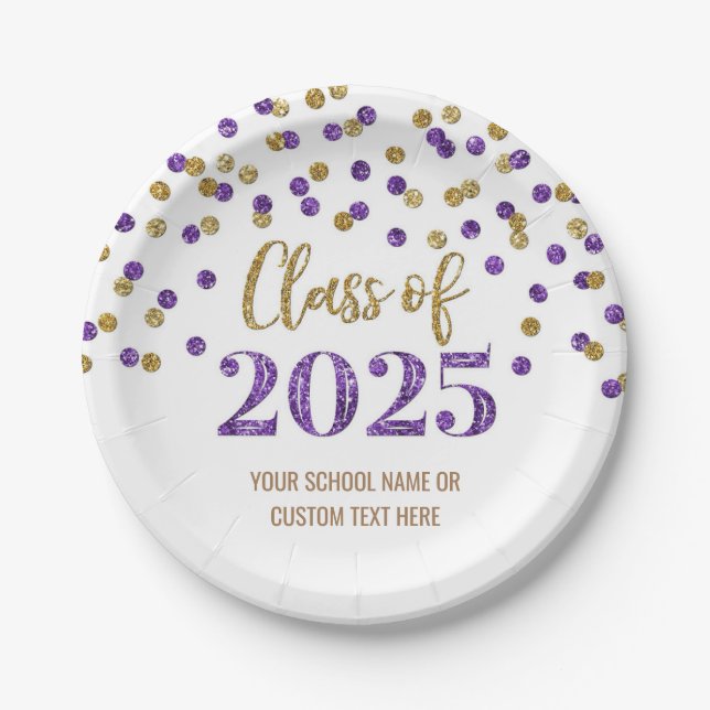 Pink Purple Confetti Graduation 2025 Paper Plate (Front)