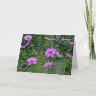 Pink Purple Cosmos Flower Happy Birthday  Card