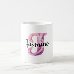 Pink Purple Cosy Letter J Name  Coffee Mug