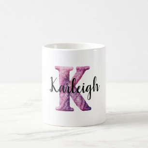 Pink Purple Cosy Letter K Name  Coffee Mug