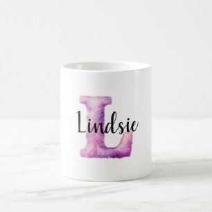 Pink Purple Cosy Letter L Name  Coffee Mug
