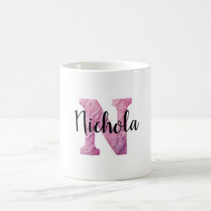 Pink Purple Cosy Letter N Name  Coffee Mug