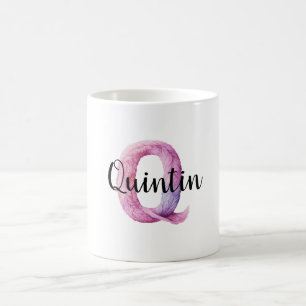 Pink Purple Cosy Letter Q Name  Coffee Mug