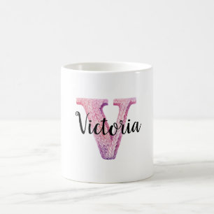Pink Purple Cosy Letter V Name Coffee Mug