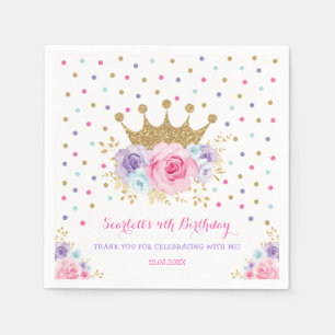 Pink Purple Crown Princess Royal Birthday Party Napkin