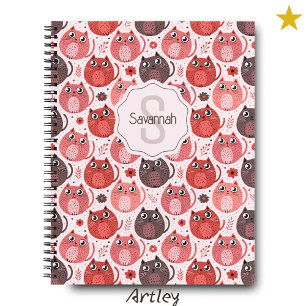 Pink Purple Cute Fat Cats Name Monogram Notebook