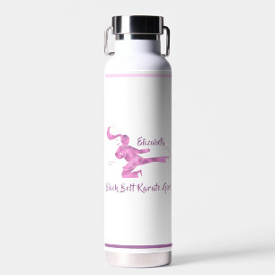 Pink Purple Cute Modern Girl Martial Arts Karate Water Bottle