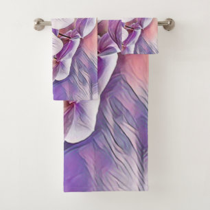 Pink purple cute orchid flower watercolor bath towel set