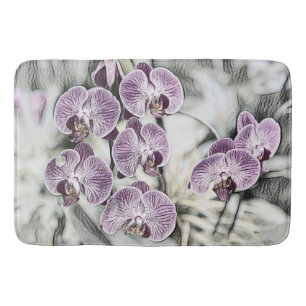 Pink purple cute orchid flowers drawing  bath mat
