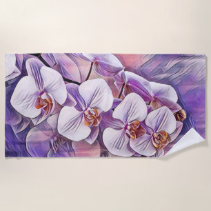 Pink purple cute orchid flowers drawing beach towel