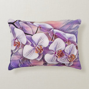 Pink purple cute orchid flowers drawing decorative cushion