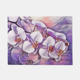 Pink purple cute orchid flowers drawing  doormat