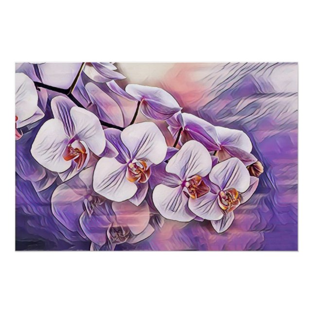 Pink purple cute orchid flowers drawing  poster (Front)