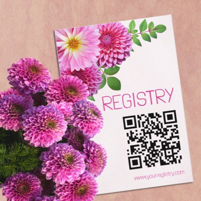 Pink Purple Dahlia Girl Baby Shower Registry Enclosure Card (Creator Uploaded)