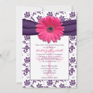 Pink Purple Daisy First Communion Invitation