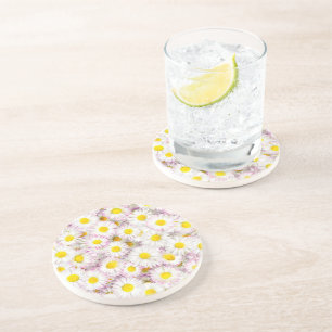 Pink Purple Daisy Flower Pattern Coaster