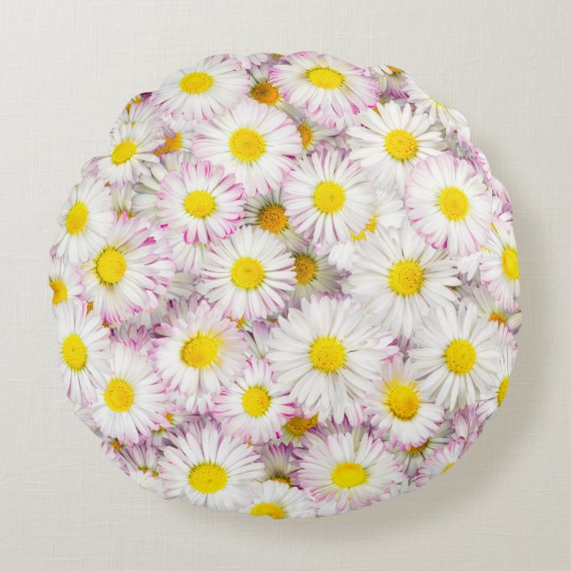 Pink Purple Daisy Flower Pattern Round Cushion (Front)