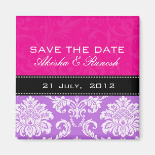 Pink Purple Damask Save the Date Magnet