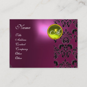 PINK PURPLE DAMASK YELLOW TOPAZ MONOGRAM ,fuchsia Business Card