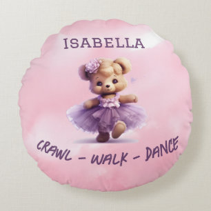 Pink Purple Dancing Bear Round Through Pillow