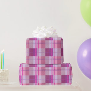 Pink Purple Diagonal Plaid Wrapping Paper