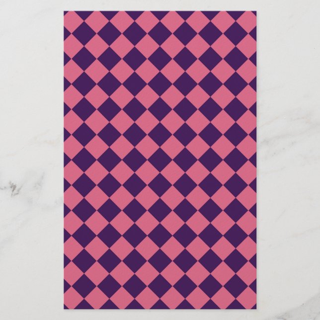 Pink Purple Diamond Harlequin Chequered Pattern Stationery (Front)