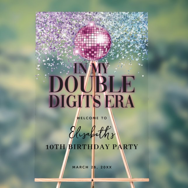 Pink Purple Disco Double Digits Birthday Welcome Acrylic Sign (Neutral)