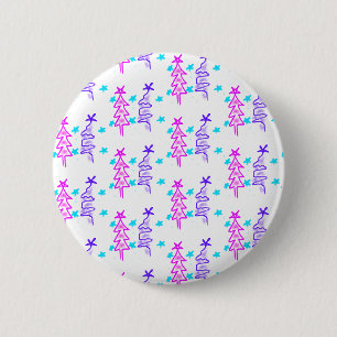 Pink Purple doodle christmas tree stars holiday pa 6 Cm Round Badge
