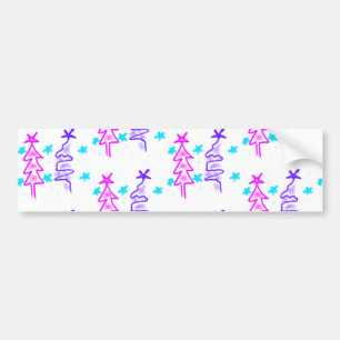 Pink Purple doodle christmas tree stars holiday pa Bumper Sticker