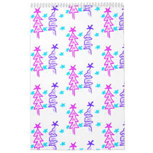 Pink Purple doodle christmas tree stars holiday pa Calendar