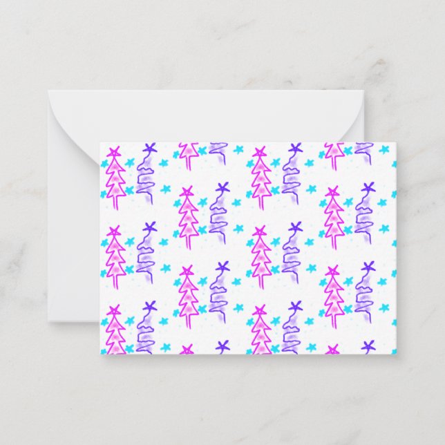 Pink Purple doodle christmas tree stars holiday pa Card (Front)