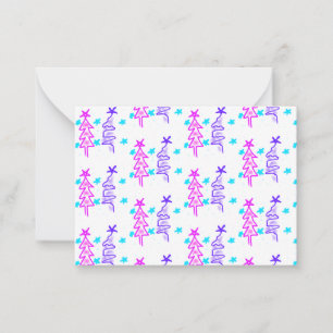 Pink Purple doodle christmas tree stars holiday pa Card