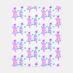 Pink Purple doodle christmas tree stars holiday pa Fleece Blanket