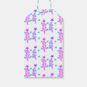 Pink Purple doodle christmas tree stars holiday pa Gift Tags