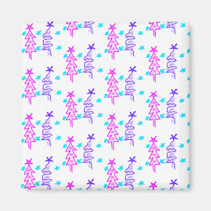 Pink Purple doodle christmas tree stars holiday pa Magnet
