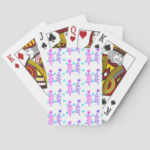 Pink Purple doodle christmas tree stars holiday pa Playing Cards
