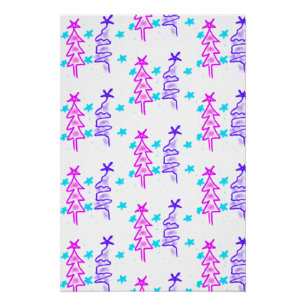 Pink Purple doodle christmas tree stars holiday pa Poster