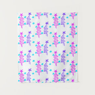 Pink Purple doodle christmas tree stars holiday pa Tapestry