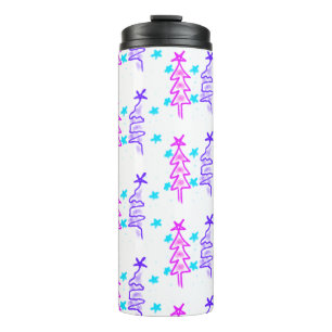 Pink Purple doodle christmas tree stars holiday pa Thermal Tumbler