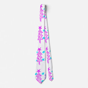 Pink Purple doodle christmas tree stars holiday pa Tie