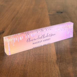 Pink purple drips holographic business nameplate