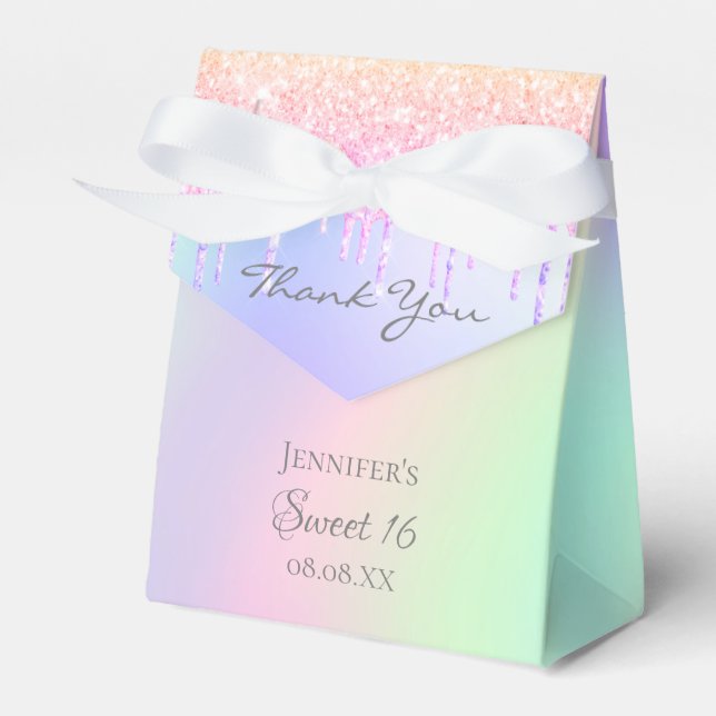 Pink purple drips holographic Sweet 16 Favour Box (Front Side)