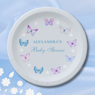 Pink Purple Dusty Blue Butterfly Baby Shower Paper Plate
