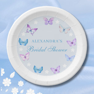 Pink Purple Dusty Blue Butterfly Bridal Shower Paper Plate